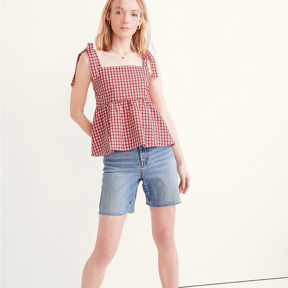 Madewell Rosalie Tie-Strap Top in Seersucker Check